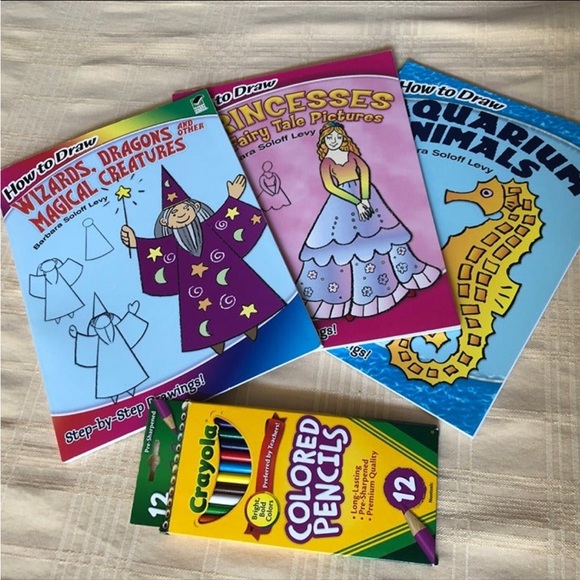 Easy How to Draw Book Set and Colored Pencils Wizards Sea Life Princesses - Picture 1 of 5